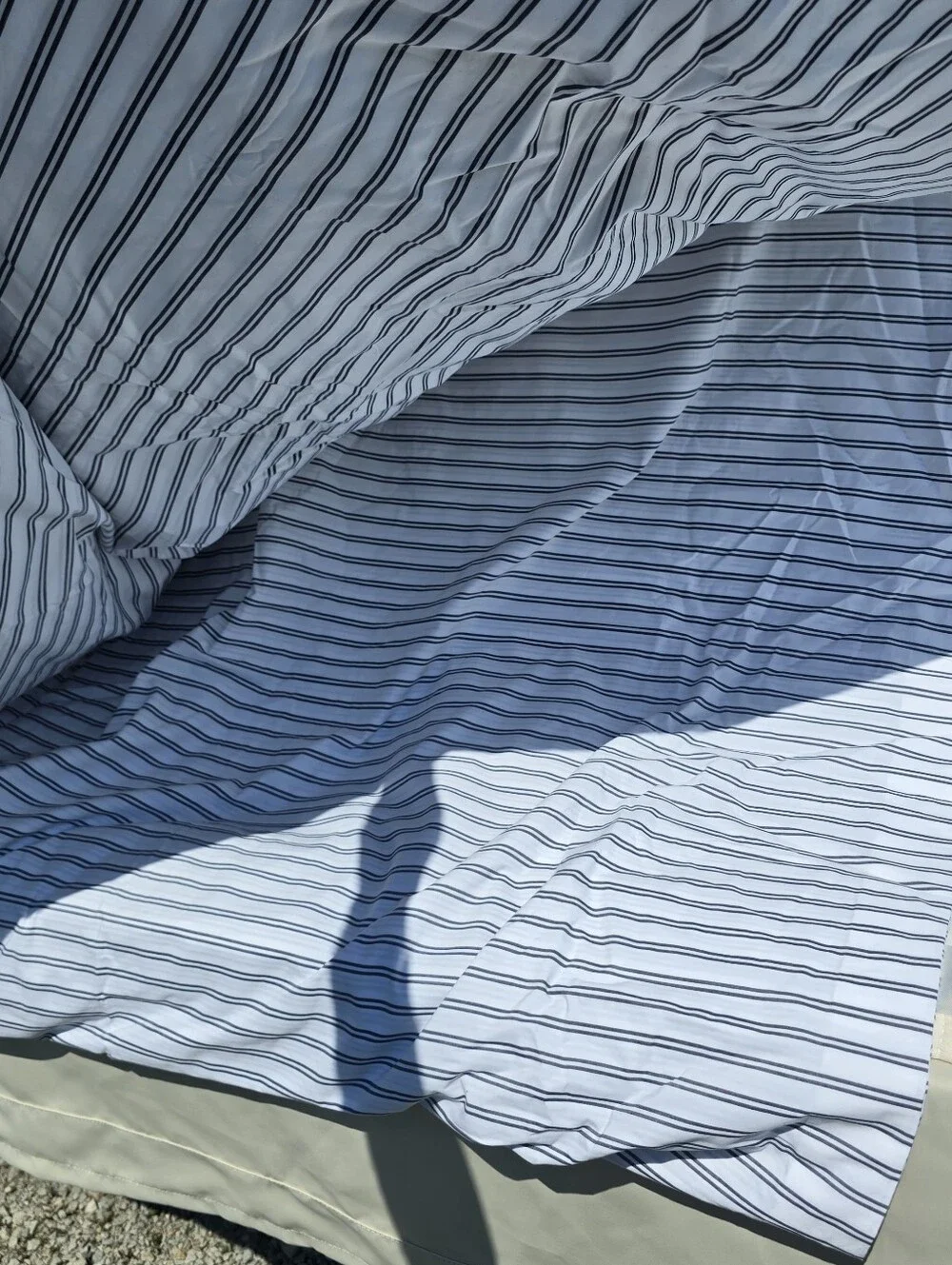 NWOT Quince Full / Queen Organic Crisp Percale Duvet Cover Navy Double Stripe